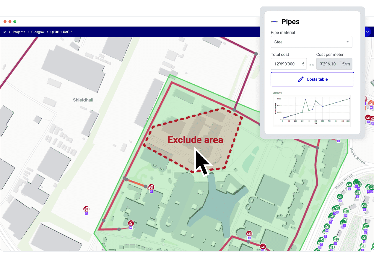 Editing a network route directly on the map Editing a network route directly on the map