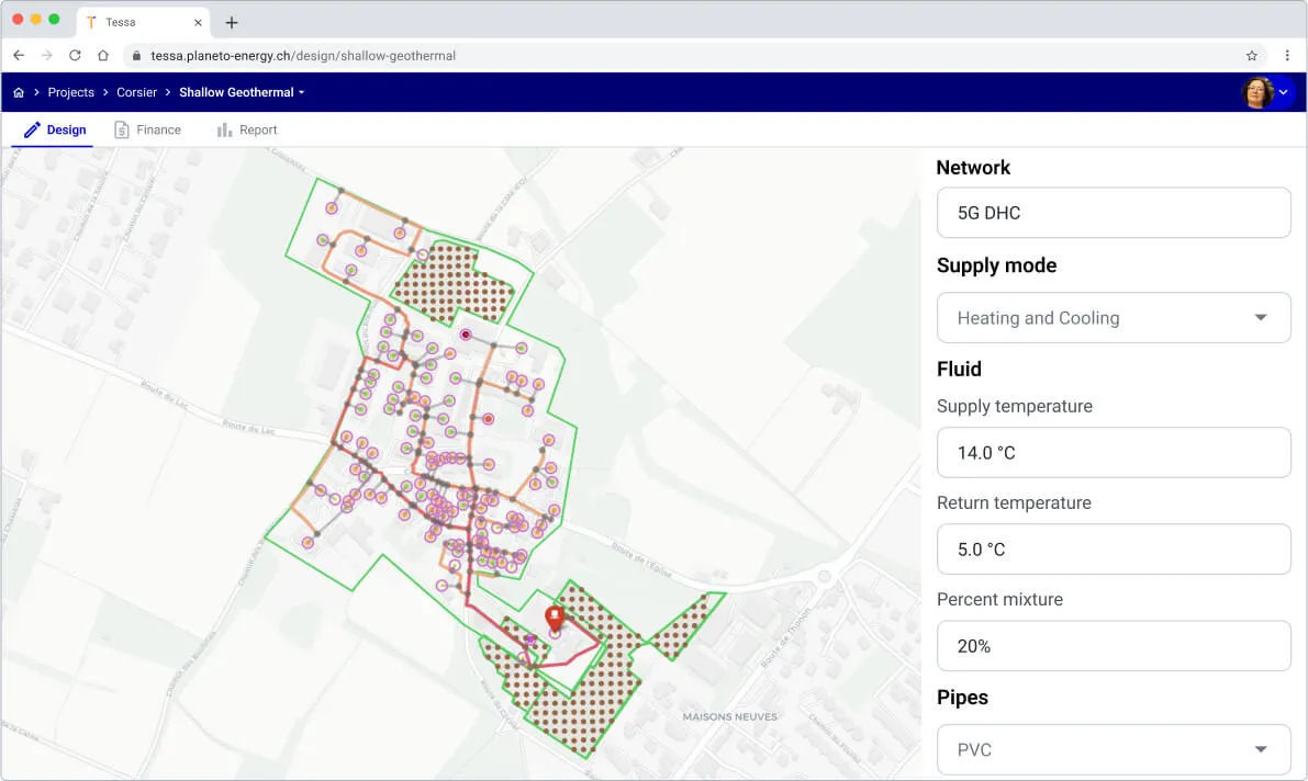 5ᵗʰ generation district heating loop network with meshed topology in Planeto 5ᵗʰ generation district heating loop network with meshed topology in Planeto